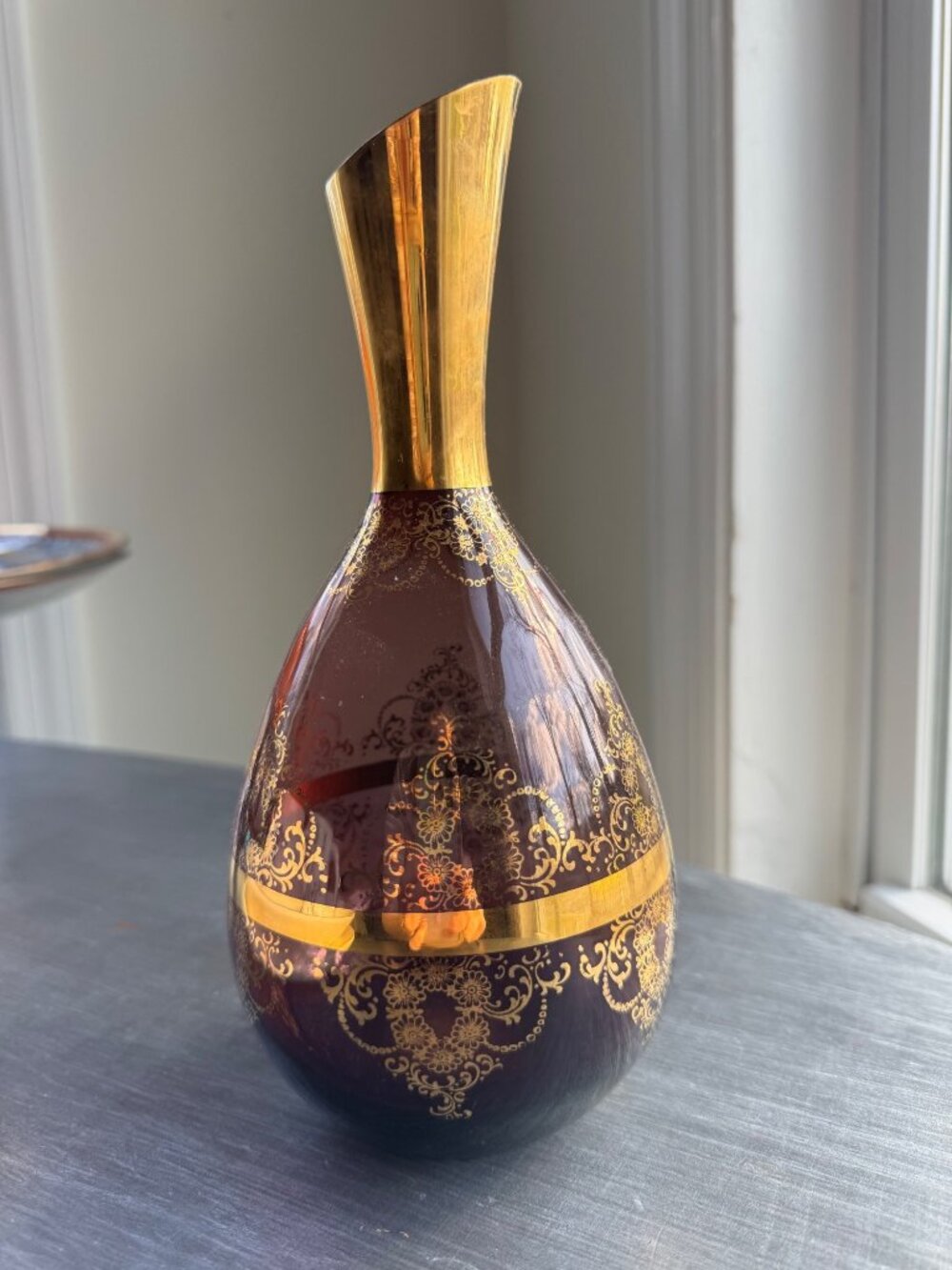 Murano Vecchia Glass Vase With Gilt Gold Leaf Ornate Ikat Handcrafted Italian